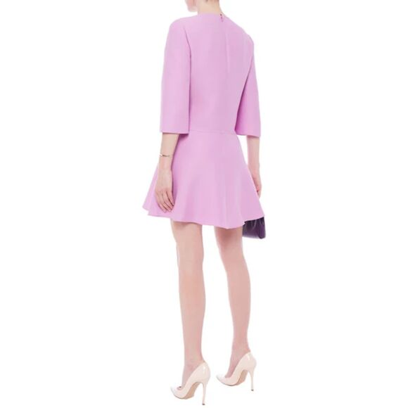 600 E Valentino NWT Wool and Silk Blend Mini Dress Flute Hem Bell Sleeves Lavend - Picture 2 of 9